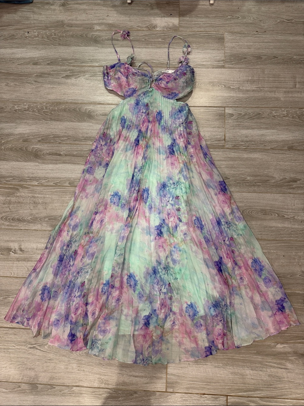 ASTR Pleated Spaghetti-Strap Maxi Dress in Pastel Multi L